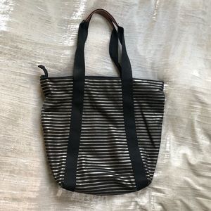 Gold and black stripe zippered  tote bag